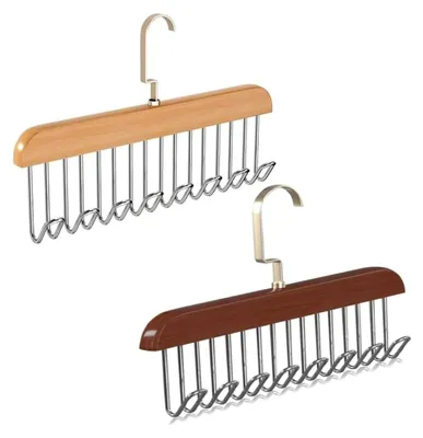 Produktbild von Gürtelhalter für Kleiderschrank, 2 Stück Krawattenhalter aus Holz mit 8 Haken, drehbarer Krawattenbügel für Schals, Krawatten und Gürtel