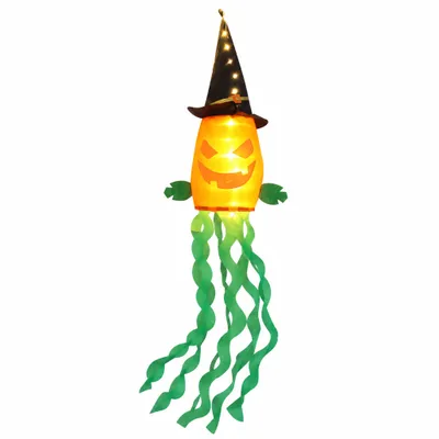 Produktbild von 1St Halloween Deko Outdoor, 135cm Hängende Zauberhut Fledermaus Windsack Mit Lichterketten, LED Scream Fliegende Zauberhut Fledermaus Warmweiß Garten Party Dekoration