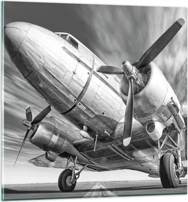 Produktbild von Bilder auf glas - Einteilig - Flugzeug Retro Flugzeug - 70x70cm - Glasbilder - Wandbilder - Bilder - zum Aufhängen bereit - Wanddekoration aus Glas - Glas Bilder - Wandbild auf Glas - GAC70x70-4952
