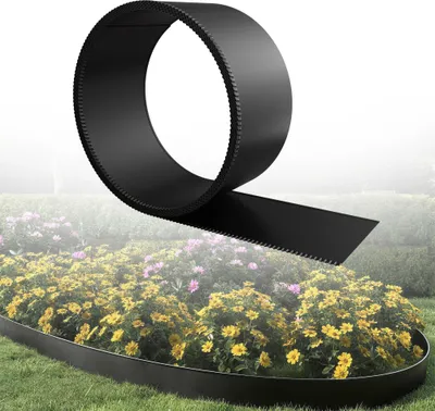 Produktbild von UISEBRT Schwarz Flexibel Rasenkante Beetumrandung 10m Länge 15cm Höhe Metall Gartenumrandung Beeteinfassung für Rasen, Mähkante, Blumenbeet