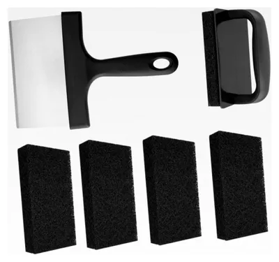 Produktbild von Reinigungsbürstenset für Grill mit Grillreinigungsspatel, Edelstahlbürste und Reinigungspads