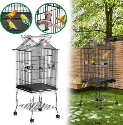 Obrázek produktu pro XMTECH ptačí voliéra na kolečkách 55x55x145cm - velká klec pro papoušky a andulky, kovová, s bidýlky, zásobníkem na krmivo a zásobníkem na trus, snadno se čistí, typ A