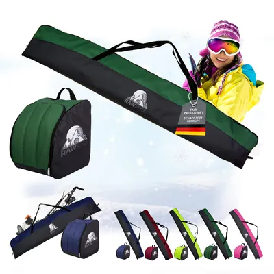Produktbild von Rawstyle Skitasche Ski-Schuh-Tasche Set SKI-Tasche 160cm oder 180cm wasserdicht Ski Bag Ski Cover Wintersport Kombi (160cm-schwarz-dunkelgrün)