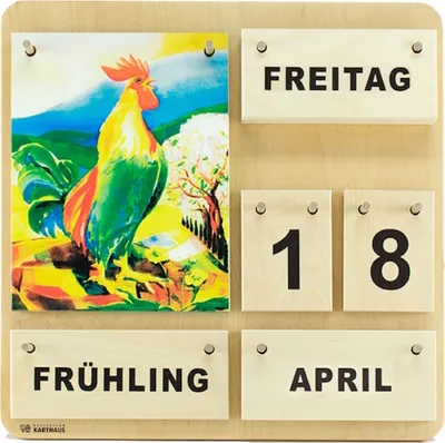 Produktbild von Dauerkalender aus Holz | Wand-, Tisch + Lernkalender | Handgefertigt - Motiv Jahreszeiten