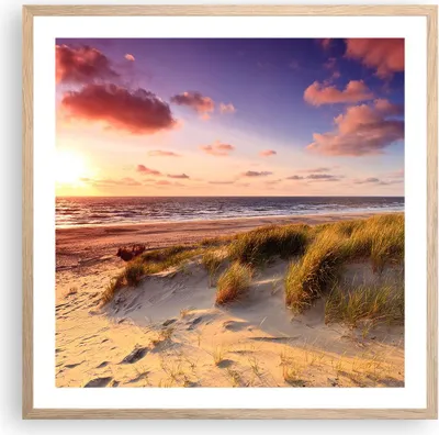 Produktbild von Gerahmtes Poster - Rahmen in heller Eiche - Meer Strand Düne - 60x60 cm - Wand Bild - Wanddeko - Wandbilder - Kunstposter - Wandposter - Bilderrahmen - Bilder - Kunstdruck - Wandbild - P2NAC60x60-3540