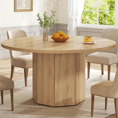 Obrázok produktu pre Okrúhly jedálenský stôl s povrchom imitujúcim mramor, svetlý dubový odtieň, priemer 120 cm, vhodný pre 4-6 osôb