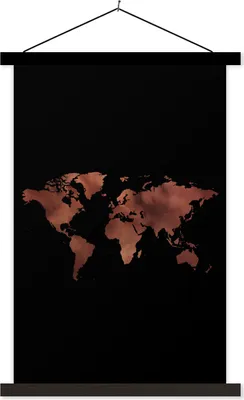 Produktbild von MuchoWow® Textilposter Weltkarte - Rot - Schwarz 40x60 cm mit schwarzem Rahmen - Wanddekorationen