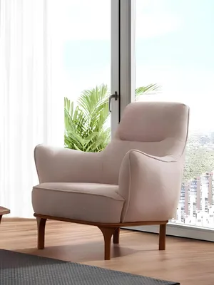 Produktbild von Moderner Sessel Cocktailsessel Ohrensessel Designer Möbel Beige Holzmöbel