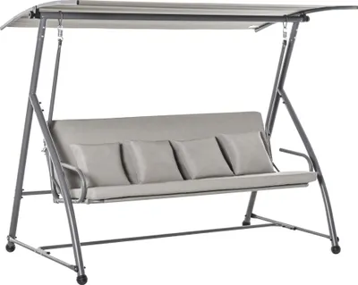 Produktbild von Outsunny Hollywoodschaukel Gartenschaukel Hängebank 3 sitzer Schaukel mit verstellbarem Dach Liegefunktion Polyester Braun 215 x 120 x 165 cm