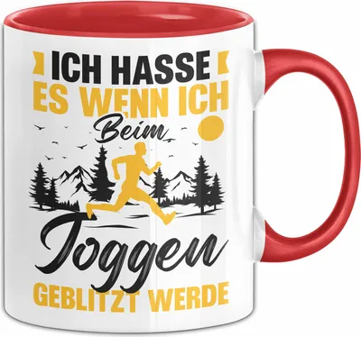 Produktbild von Joggen Tasse Geschenk Jogger Geschenkidee Marathon Läufer Ich Hasse Es Wenn Ich Beim Joggen Geblitzt Werden Kaffee-Becher (Rot)