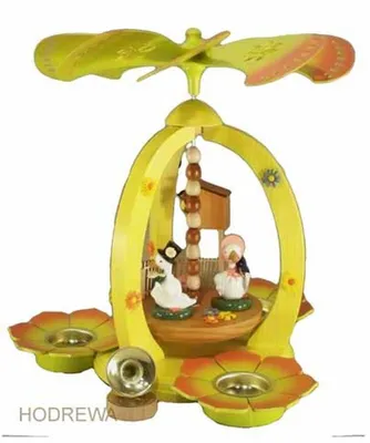 Produktbild von Osterdekoration Pyramide mit Gänsen bunt Höhe 28cm NEU