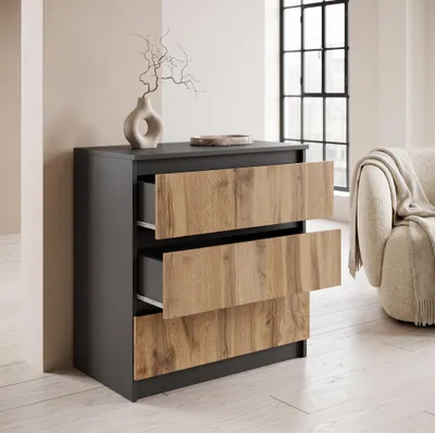 Image de Commode moderne à 3 tiroirs | Meuble d'appoint blanc | Commode à tiroirs 70 x 74,5 x 40 cm | Pour la chambre, le salon et le couloir, anthracite / Wotan