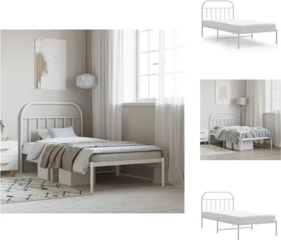 Produktbild von vidaXL Bettgestell mit Kopfteil Metall Weiß 107x203 cm -  Betten & Bettgestelle