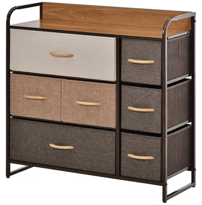 Produktbild von Kommode Schrank mit 7 Schubladen aus Leinen Schubladenschrank mit Metallrahmen für Wohnzimmer, 80x29x78,5 cm