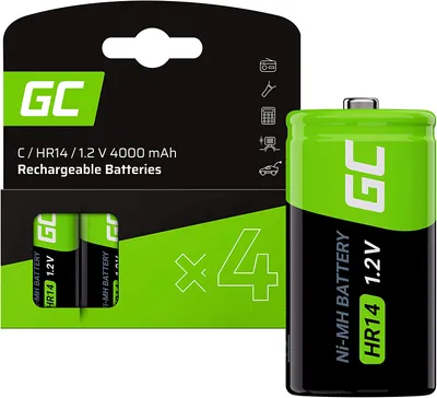 Produktbild von Green Cell 4000mAh 1.2V 4 Stck Vorgeladene NI-MH C-Akkus - Akkubatterien HR14 R14 Babyzellen (C), sofort einsatzbereit, geringe Selbstentladung, wiederaufladbare Akku Batterie, ohne Memory-Effekt