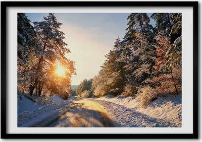 Produktbild von Bild - Bilderrahmen - 100 cm x 70 cm - MDF - Rahmen - Foto - Wandkunst Die Straße im Winterwald