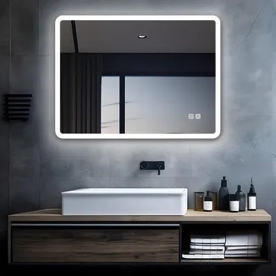 Produktbild von MIQU Badezimmerspiegel 60x50 cm mit LED Beleuchtung, Touch, Anti-Beschlag, vertikal/horizontal