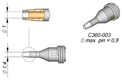 Produktbild von JBC Entlötspitze Serie C360, C360003/Ø 1,0 mm, Außen-Ø 1,4 mm, Pincleaning C360003