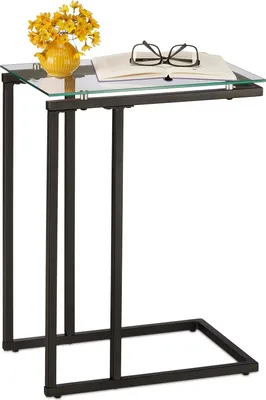 Productafbeelding van Famanu bijzettafel in U-vorm met glazen blad - zwart