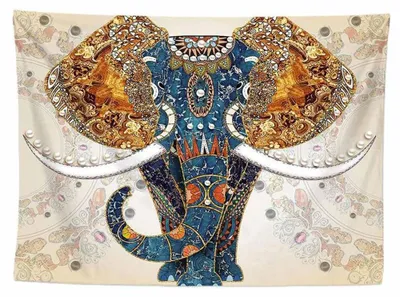 Immagine prodotto di Tappeto da parete vintage con elefanti, ideale per la decorazione