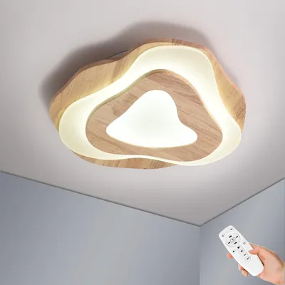 LED-Deckenleuchte Holz Ø40 cm, dimmbar, 36 W, mit Fernbedienung