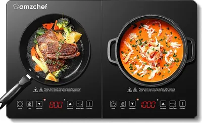 Produktbild von AMZCHEF Induktionskochfeld 2 Platten ,Doppel-Induktionskochplatte mit 10 Temperaturstufen,3-Stunden-Timer, 3500W