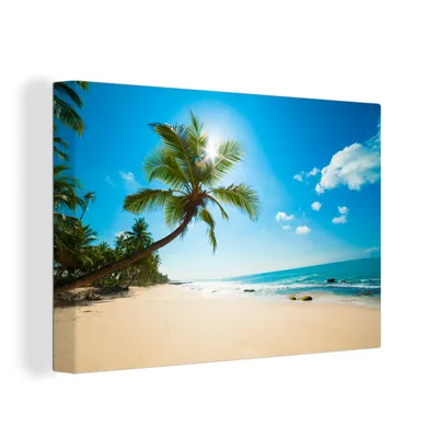 Produktbild von OneMillionCanvasses® - Leinwandbilder - 150x100 cm, Strand - Meer - Sonne - Palme, Wandbilder Kunstdruck Wanddekoration