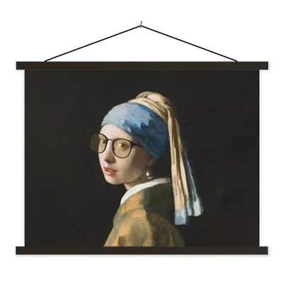 Produktbild von MuchoWow® Textilposter Das Mädchen mit dem Perlenohrring - Johannes Vermeer - Brillen 150x113 cm mit schwarzem Rahmen - Wohnzimmer