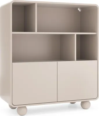Produktbild von BETTSO Bücherregal ALVION 108 cm – Modernes Bücherregal mit Push-to-Open-System und kugelförmigen Beinen in Kaschmir