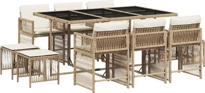 Produktbild von vidaXL 11-tlg. Garten-Essgruppe mit Kissen Beige Poly Rattan