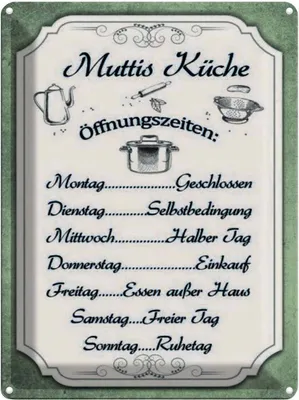 Produktbild von vianmo Blechschild 40x30 cm Muttis Küche Öffnungszeiten Spruch Zitat