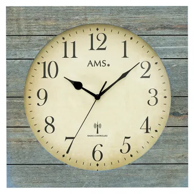 Produktbild von AMS F5549 Funkwanduhr mit Holzgehäuse und Antik-Finish