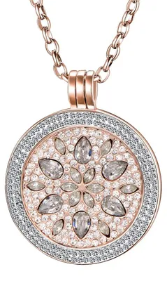 Produktbild von Morella Damen Halskette roségold 70 cm Edelstahl und Zirkonia Anhänger mit Coin Blüte Zirkonia silber 33 mm im Schmuckbeutel