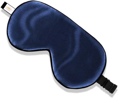 Image de Masques de sommeil en soie 100 %, pochette de voyage ajustable pour dormir, masques respirants en soie de mûrier avec pochette en velours (bleu foncé)