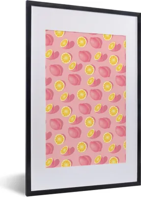 Produktbild von MuchoWow® Gerahmtes Poster Sommer - Zitrone - Rosa 40x60 cm - Poster mit Schwarzem Bilderrahmen Wandposter Rahmen Foto Bilder - Poster in Rahmen