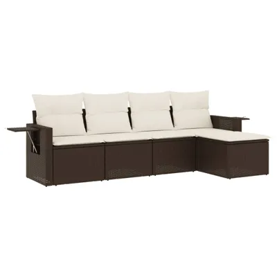 Produktbild von vidaXL 5-tlg. Garten-Sofagarnitur mit Kissen Braun Poly Rattan