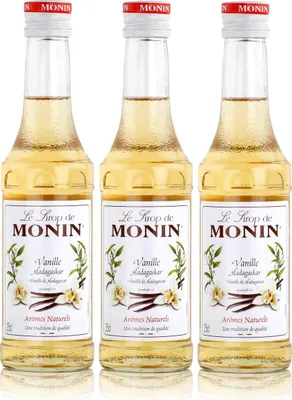 Produktbild von 3x Monin Vanille / Vanilla Sirup, 250 ml Flasche