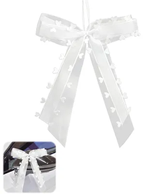 8 Organza-Schleifen weiß mit Herzchen, 11x19 cm, für Hochzeit