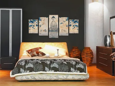 Produktbild von Akustikbild Buddha 200x100 cm Bilder Akustikschaum Hochleistungsschallabsorber Schallschutz Leinwand 5 tlg Wandbild Raumakustik Schalldämmung 020113-243