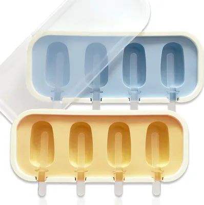 Produktbild von 2er Set Silikon Mini Stieleisformen Eis am Stiel inkl. 12x Stiele aus Kunststoff Stabeisformen Eisformen 1x Blau, 1x Gelb