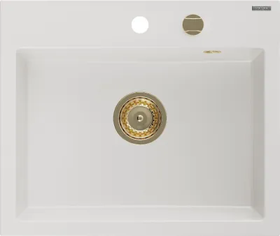 Immagine prodotto di Mexen Oscar lavello in granito 1-vasca 580 x 490 mm, bianco, sifone dorato - 6519581000-20-G