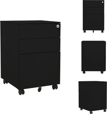Produktbild von vidaXL Aktenschrank mit Rollen Schwarz 39x45x60 cm Stahl -  Aktenschränke
