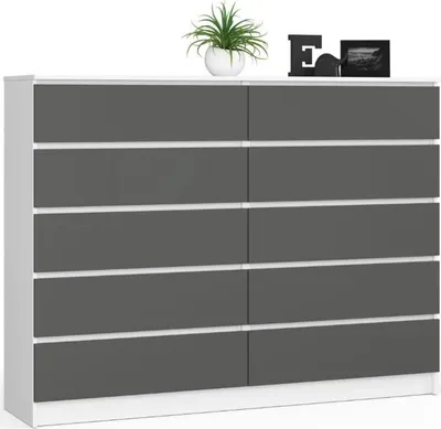 Immagine prodotto di BDW, cassettiera con 10 cassetti, 160×40×121 cm, K160, bianco / grigio