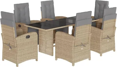 Produktbild von vidaXL 7-tlg. Garten-Essgruppe mit Kissen Beige Poly Rattan