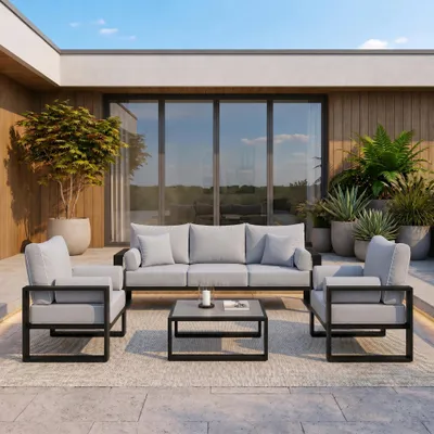 Produktbild von BEAUTYSOFA | VERDINO Gartenmöbel Set Grau – 3-Sitzer Sofa + 2 Sessel, Garten Lounge Set wetterfest, Metallrahmen, SIMAX 03