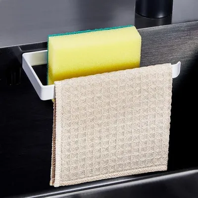 Produktbild von PolkaHome® Spülbecken Schwammhalter, selbstklebender Spültuchhalter, Abwaschschwammhalter, Küche, 2-in-1, Metall Geschirrtuchhalter,