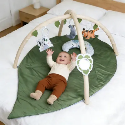 Produktbild von Spielbogen Baby, Übergroßes Blattförmiges Spielmatte Baby Gym Activity Decke mit Kissen & Abnehmbare Spielzeuge, Krabbelmatte als Geschenk zur Geburt