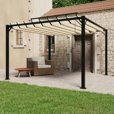Image de Pavillon avec toit à lamelles 3x3 m Crème Tissu et aluminium
