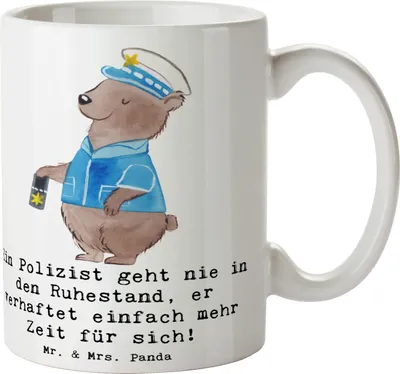 Produktbild von Mr. & Mrs. Panda Becher Polizist Ruhestand - Weiß - Geschenk, Zeit für sich, haferl, Weisheit, Beruf, Teetasse, schöne tasse, Sicherheit, Pott, Kaffeebecher, Respekt