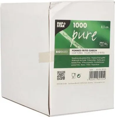 Produktbild von 10000 Papstar Pommes-Frites-Gabeln, Holz pure 8,5 cm 89125